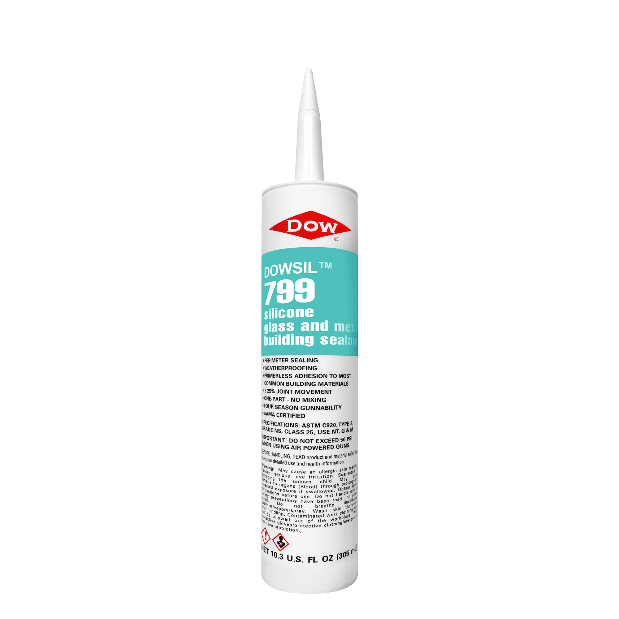 Dow 799 Clear Glass and Metal Building Silicone Sealant - 10.3 Fluid Ounce  Cartridge 799C